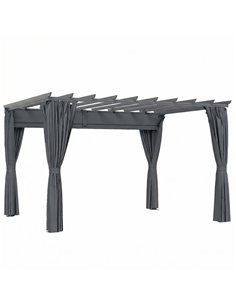 Outsunny 3.6 x 3 m Pergola with Retractable Roof Canopy, Curtains, Aluminium Garden Pergola Gazebo Sun Shade Shelter, Dark Grey