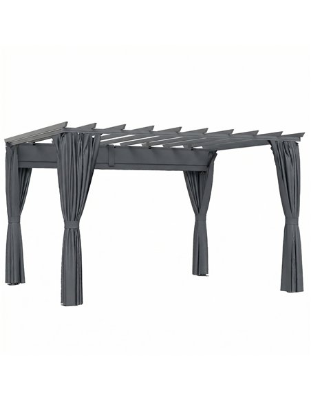 Outsunny 3.6 x 3 m Pergola with Retractable Roof Canopy, Curtains, Aluminium Garden Pergola Gazebo Sun Shade Shelter, Dark Grey - pic 186053 | FastDaddyshop