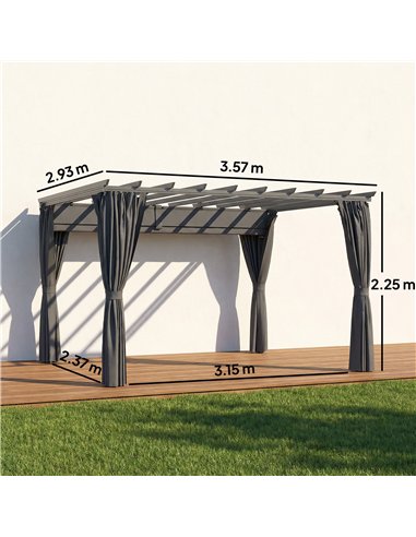 Outsunny 3.6 x 3 m Pergola with Retractable Roof Canopy, Curtains, Aluminium Garden Pergola Gazebo Sun Shade Shelter, Dark Grey