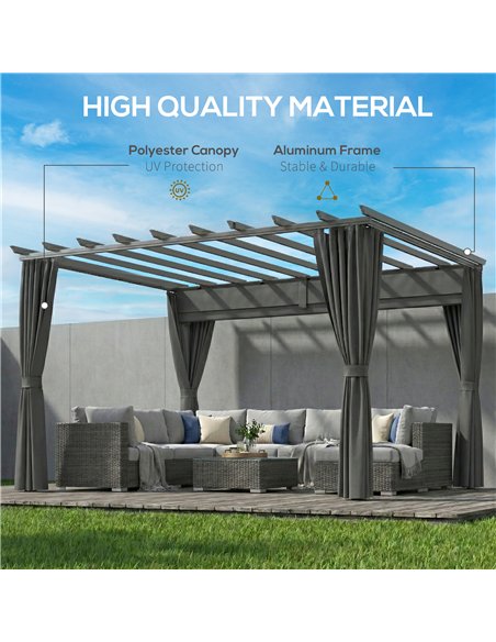 Outsunny 3.6 x 3 m Pergola with Retractable Roof Canopy, Curtains, Aluminium Garden Pergola Gazebo Sun Shade Shelter, Dark Grey - pic 186056 | FastDaddyshop