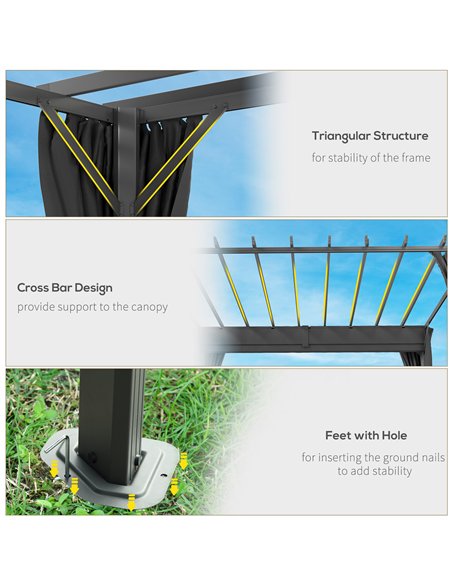 Outsunny 3.6 x 3 m Pergola with Retractable Roof Canopy, Curtains, Aluminium Garden Pergola Gazebo Sun Shade Shelter, Dark Grey - pic 186059 | FastDaddyshop