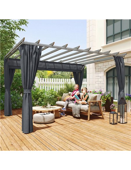 Outsunny 3.6 x 3 m Pergola with Retractable Roof Canopy, Curtains, Aluminium Garden Pergola Gazebo Sun Shade Shelter, Dark Grey - pic 186060 | FastDaddyshop