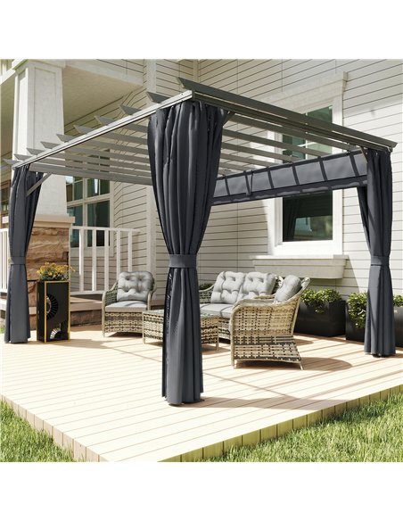 Outsunny 3.6 x 3 m Pergola with Retractable Roof Canopy, Curtains, Aluminium Garden Pergola Gazebo Sun Shade Shelter, Dark Grey - pic 186061 | FastDaddyshop