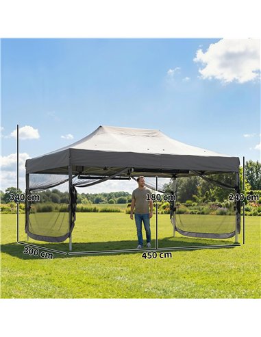 Outsunny 3 x 4.5 m Pop Up Gazebo with Mesh Nettings, UPF50+ Heavy Duty Outdoor Garden Party Tent Marquee, Dark Grey
