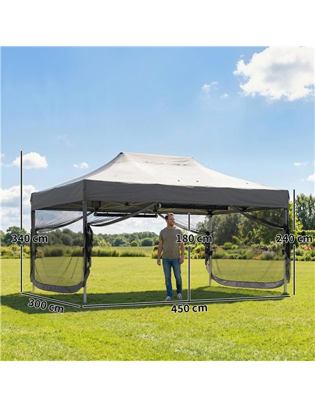Outsunny 3 x 4.5 m Pop Up Gazebo with Mesh Nettings, UPF50+ Heavy Duty Outdoor Garden Party Tent Marquee, Dark Grey - pic 186064 | FastDaddyshop
