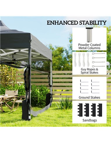 Outsunny 3 x 4.5 m Pop Up Gazebo with Mesh Nettings, UPF50+ Heavy Duty Outdoor Garden Party Tent Marquee, Dark Grey
