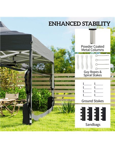 Outsunny 3 x 4.5 m Pop Up Gazebo with Mesh Nettings, UPF50+ Heavy Duty Outdoor Garden Party Tent Marquee, Dark Grey - pic 186068 | FastDaddyshop