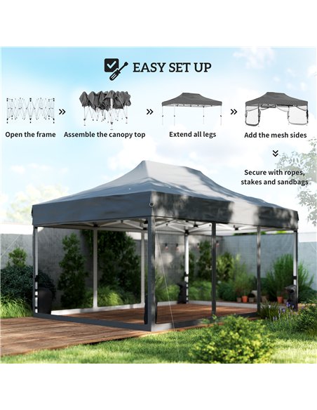 Outsunny 3 x 4.5 m Pop Up Gazebo with Mesh Nettings, UPF50+ Heavy Duty Outdoor Garden Party Tent Marquee, Dark Grey - pic 186069 | FastDaddyshop