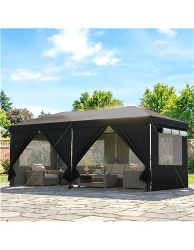 Outsunny 3 x 6 m Pop Up Canopy with UV50+ Protection Garden Gazebo with 6 Sidewalls, Black