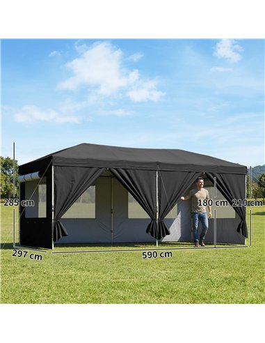 Outsunny 3 x 6 m Pop Up Canopy with UV50+ Protection Garden Gazebo with 6 Sidewalls, Black