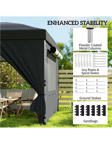 Outsunny 3 x 6 m Pop Up Canopy with UV50+ Protection Garden Gazebo with 6 Sidewalls, Black