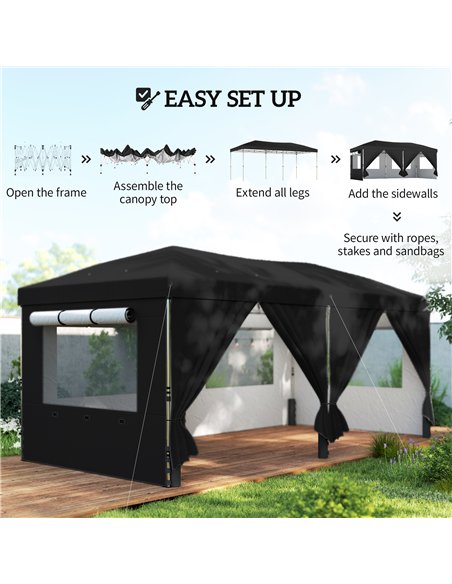 Outsunny 3 x 6 m Pop Up Canopy with UV50+ Protection Garden Gazebo with 6 Sidewalls, Black - pic 186078 | FastDaddyshop