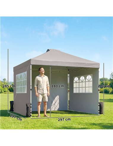 Outsunny Pop Up Gazebo Waterproof Height Adjustable Canopy with 3 Sidewalls Wheeled Bag for Parties 3 x 3 m Grey