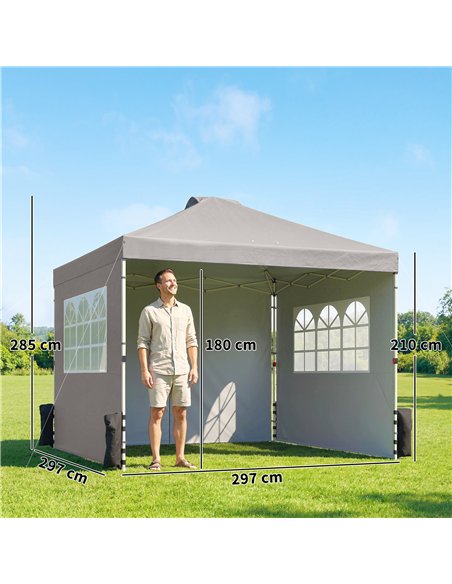 Outsunny Pop Up Gazebo Waterproof Height Adjustable Canopy with 3 Sidewalls Wheeled Bag for Parties 3 x 3 m Grey - pic 186082 | FastDaddyshop