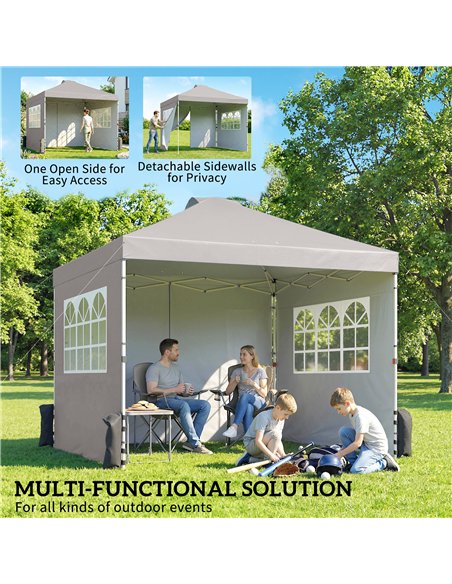 Outsunny Pop Up Gazebo Waterproof Height Adjustable Canopy with 3 Sidewalls Wheeled Bag for Parties 3 x 3 m Grey - pic 186083 | FastDaddyshop