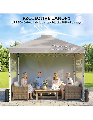 Outsunny Pop Up Gazebo Waterproof Height Adjustable Canopy with 3 Sidewalls Wheeled Bag for Parties 3 x 3 m Grey