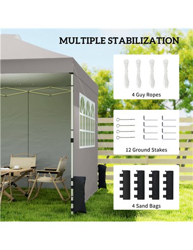 Outsunny Pop Up Gazebo Waterproof Height Adjustable Canopy with 3 Sidewalls Wheeled Bag for Parties 3 x 3 m Grey