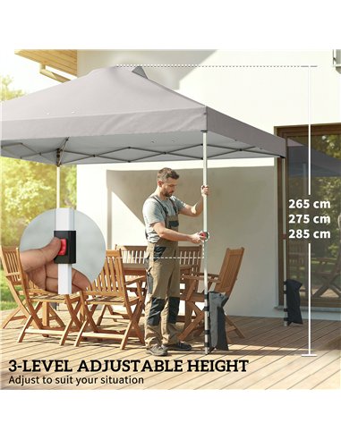 Outsunny Pop Up Gazebo Waterproof Height Adjustable Canopy with 3 Sidewalls Wheeled Bag for Parties 3 x 3 m Grey