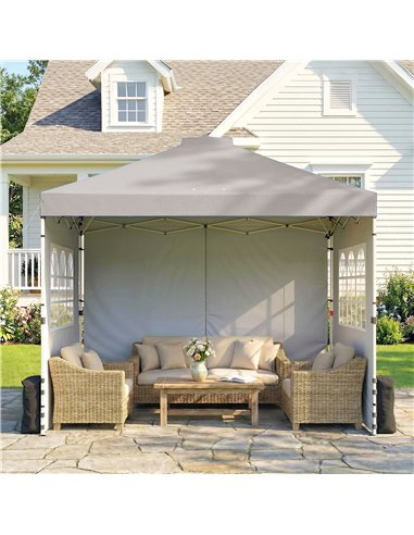 Outsunny Pop Up Gazebo Waterproof Height Adjustable Canopy with 3 Sidewalls Wheeled Bag for Parties 3 x 3 m Grey