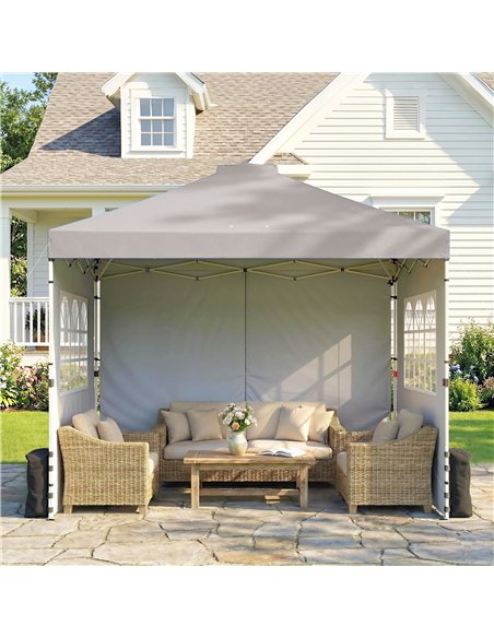 Outsunny Pop Up Gazebo Waterproof Height Adjustable Canopy with 3 Sidewalls Wheeled Bag for Parties 3 x 3 m Grey - pic 186088 | FastDaddyshop
