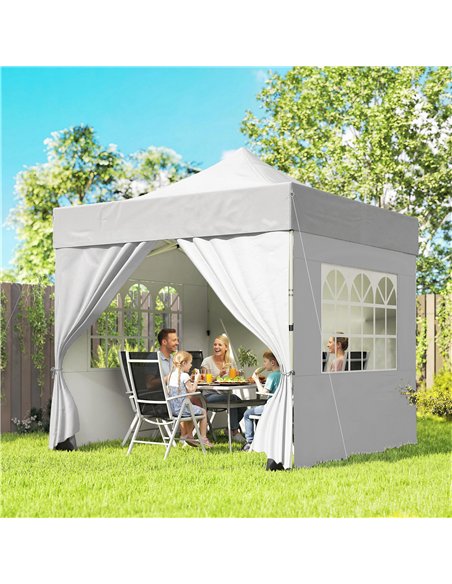 Outsunny 3 x 3 m Pop Up Gazebo with Sidewalls, UPF50+ Heavy Duty Garden Party Tent Marquee with Wheeled Carry Bag, Silver Grey - pic 186090 | FastDaddyshop