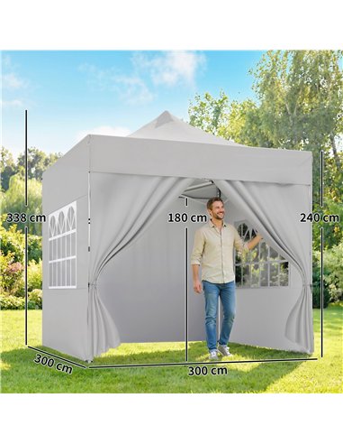 Outsunny 3 x 3 m Pop Up Gazebo with Sidewalls, UPF50+ Heavy Duty Garden Party Tent Marquee with Wheeled Carry Bag, Silver Grey