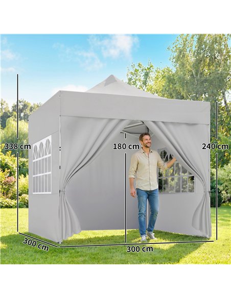 Outsunny 3 x 3 m Pop Up Gazebo with Sidewalls, UPF50+ Heavy Duty Garden Party Tent Marquee with Wheeled Carry Bag, Silver Grey - pic 186091 | FastDaddyshop