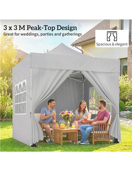Outsunny 3 x 3 m Pop Up Gazebo with Sidewalls, UPF50+ Heavy Duty Garden Party Tent Marquee with Wheeled Carry Bag, Silver Grey - pic 186092 | FastDaddyshop
