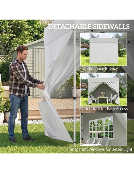 Outsunny 3 x 3 m Pop Up Gazebo with Sidewalls, UPF50+ Heavy Duty Garden Party Tent Marquee with Wheeled Carry Bag, Silver Grey - pic 186094 | FastDaddyshop