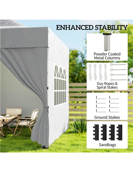 Outsunny 3 x 3 m Pop Up Gazebo with Sidewalls, UPF50+ Heavy Duty Garden Party Tent Marquee with Wheeled Carry Bag, Silver Grey - pic 186095 | FastDaddyshop