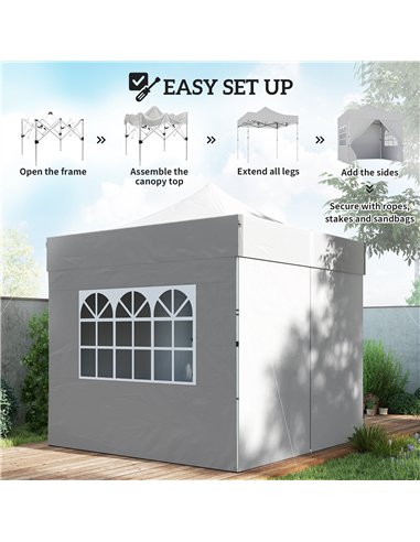 Outsunny 3 x 3 m Pop Up Gazebo with Sidewalls, UPF50+ Heavy Duty Garden Party Tent Marquee with Wheeled Carry Bag, Silver Grey