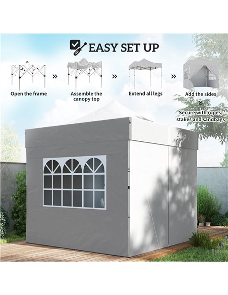 Outsunny 3 x 3 m Pop Up Gazebo with Sidewalls, UPF50+ Heavy Duty Garden Party Tent Marquee with Wheeled Carry Bag, Silver Grey - pic 186096 | FastDaddyshop