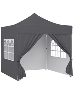 Outsunny 3 x 3 m Pop Up Gazebo with Sidewalls, UPF50+ Heavy Duty Garden Party Tent Marquee with Wheeled Carry Bag, Dark Grey
