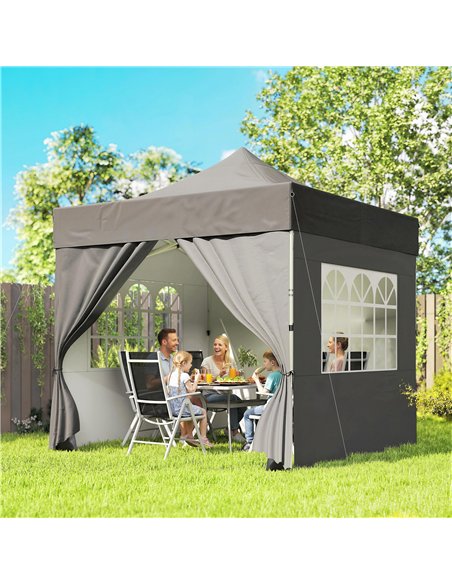 Outsunny 3 x 3 m Pop Up Gazebo with Sidewalls, UPF50+ Heavy Duty Garden Party Tent Marquee with Wheeled Carry Bag, Dark Grey - pic 186099 | FastDaddyshop