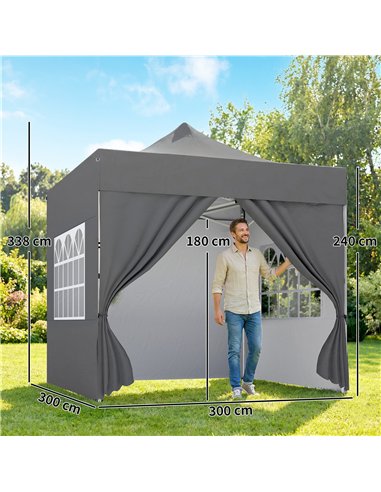Outsunny 3 x 3 m Pop Up Gazebo with Sidewalls, UPF50+ Heavy Duty Garden Party Tent Marquee with Wheeled Carry Bag, Dark Grey