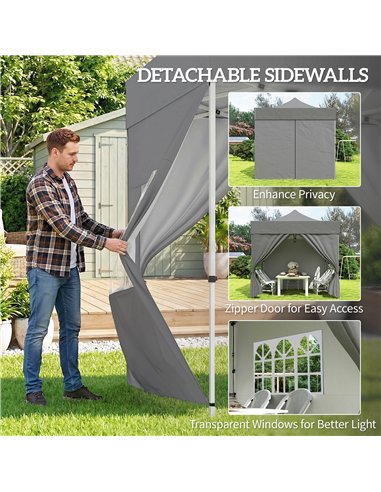 Outsunny 3 x 3 m Pop Up Gazebo with Sidewalls, UPF50+ Heavy Duty Garden Party Tent Marquee with Wheeled Carry Bag, Dark Grey