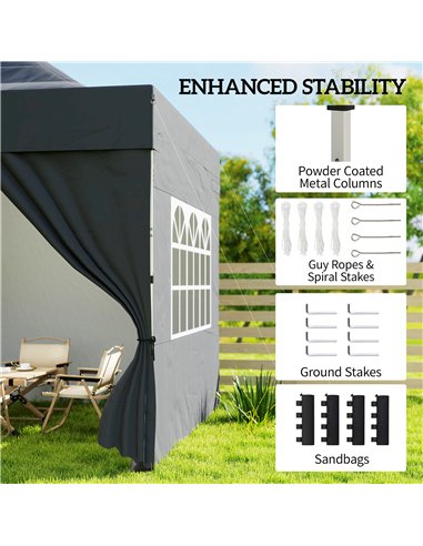 Outsunny 3 x 3 m Pop Up Gazebo with Sidewalls, UPF50+ Heavy Duty Garden Party Tent Marquee with Wheeled Carry Bag, Dark Grey