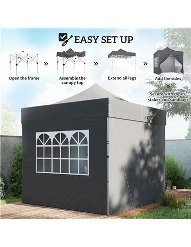 Outsunny 3 x 3 m Pop Up Gazebo with Sidewalls, UPF50+ Heavy Duty Garden Party Tent Marquee with Wheeled Carry Bag, Dark Grey