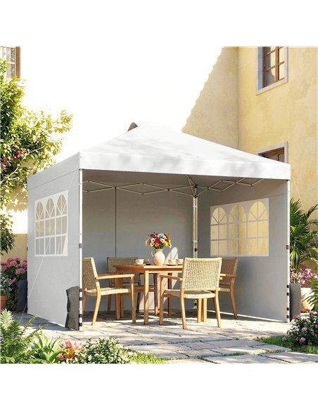 Outsunny Pop Up Gazebo Waterproof Height Adjustable Canopy with 3 Sidewalls Wheeled Bag for Parties 3 x 3 m White - pic 186108 | FastDaddyshop