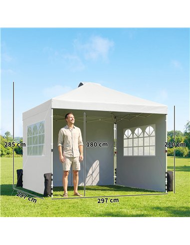 Outsunny Pop Up Gazebo Waterproof Height Adjustable Canopy with 3 Sidewalls Wheeled Bag for Parties 3 x 3 m White