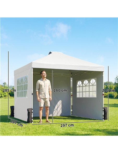 Outsunny Pop Up Gazebo Waterproof Height Adjustable Canopy with 3 Sidewalls Wheeled Bag for Parties 3 x 3 m White - pic 186109 | FastDaddyshop