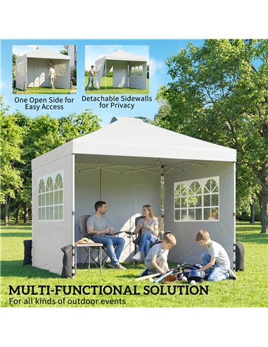 Outsunny Pop Up Gazebo Waterproof Height Adjustable Canopy with 3 Sidewalls Wheeled Bag for Parties 3 x 3 m White