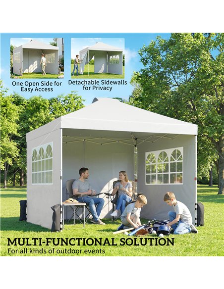 Outsunny Pop Up Gazebo Waterproof Height Adjustable Canopy with 3 Sidewalls Wheeled Bag for Parties 3 x 3 m White - pic 186110 | FastDaddyshop