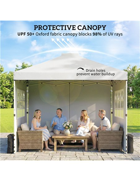 Outsunny Pop Up Gazebo Waterproof Height Adjustable Canopy with 3 Sidewalls Wheeled Bag for Parties 3 x 3 m White - pic 186111 | FastDaddyshop