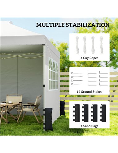 Outsunny Pop Up Gazebo Waterproof Height Adjustable Canopy with 3 Sidewalls Wheeled Bag for Parties 3 x 3 m White