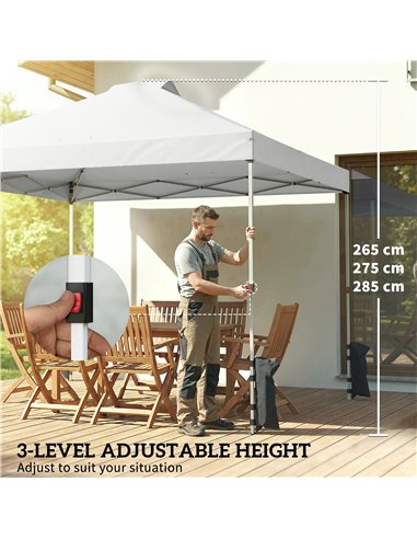 Outsunny Pop Up Gazebo Waterproof Height Adjustable Canopy with 3 Sidewalls Wheeled Bag for Parties 3 x 3 m White