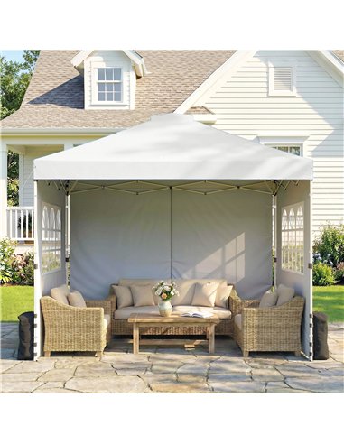 Outsunny Pop Up Gazebo Waterproof Height Adjustable Canopy with 3 Sidewalls Wheeled Bag for Parties 3 x 3 m White