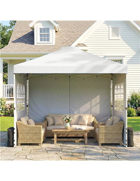 Outsunny Pop Up Gazebo Waterproof Height Adjustable Canopy with 3 Sidewalls Wheeled Bag for Parties 3 x 3 m White - pic 186115 | FastDaddyshop