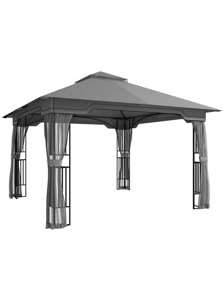 Outsunny 3.3 x 3.3 m Outdoor Garden Gazebo with Post Shelves, UPF50+ Patio Permanent Pavilion with Hook, Dark Grey - pic 186116 | FastDaddyshop
