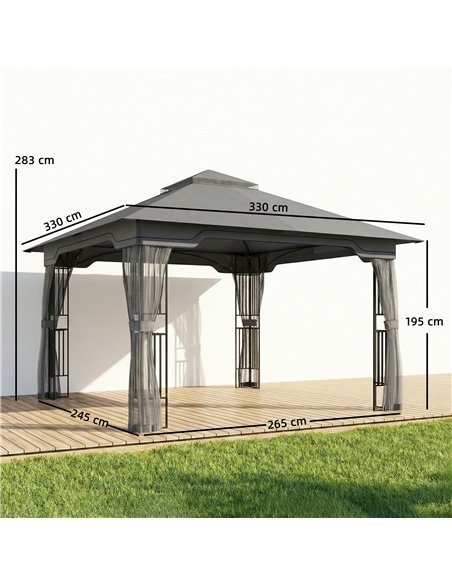 Outsunny 3.3 x 3.3 m Outdoor Garden Gazebo with Post Shelves, UPF50+ Patio Permanent Pavilion with Hook, Dark Grey - pic 186119 | FastDaddyshop